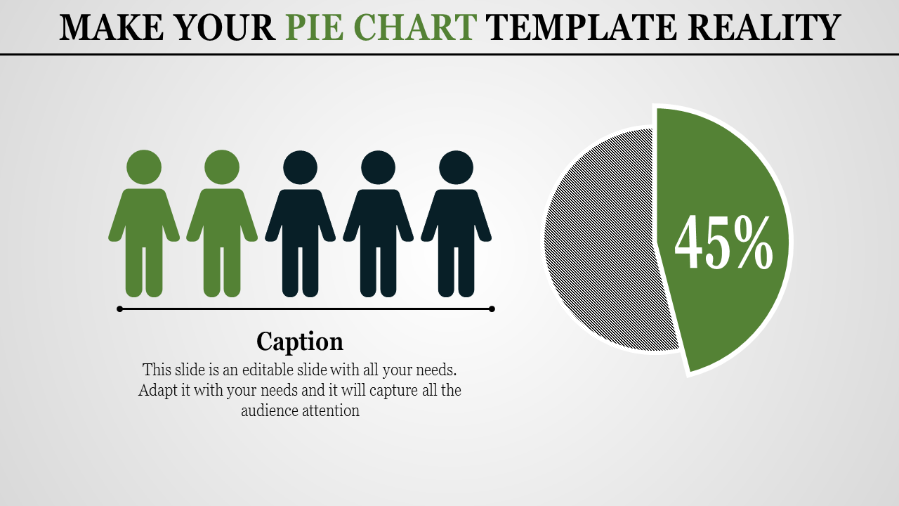 Illustrative slide combining a pie chart with 45% in green and five silhouette icons to convey data distribution.