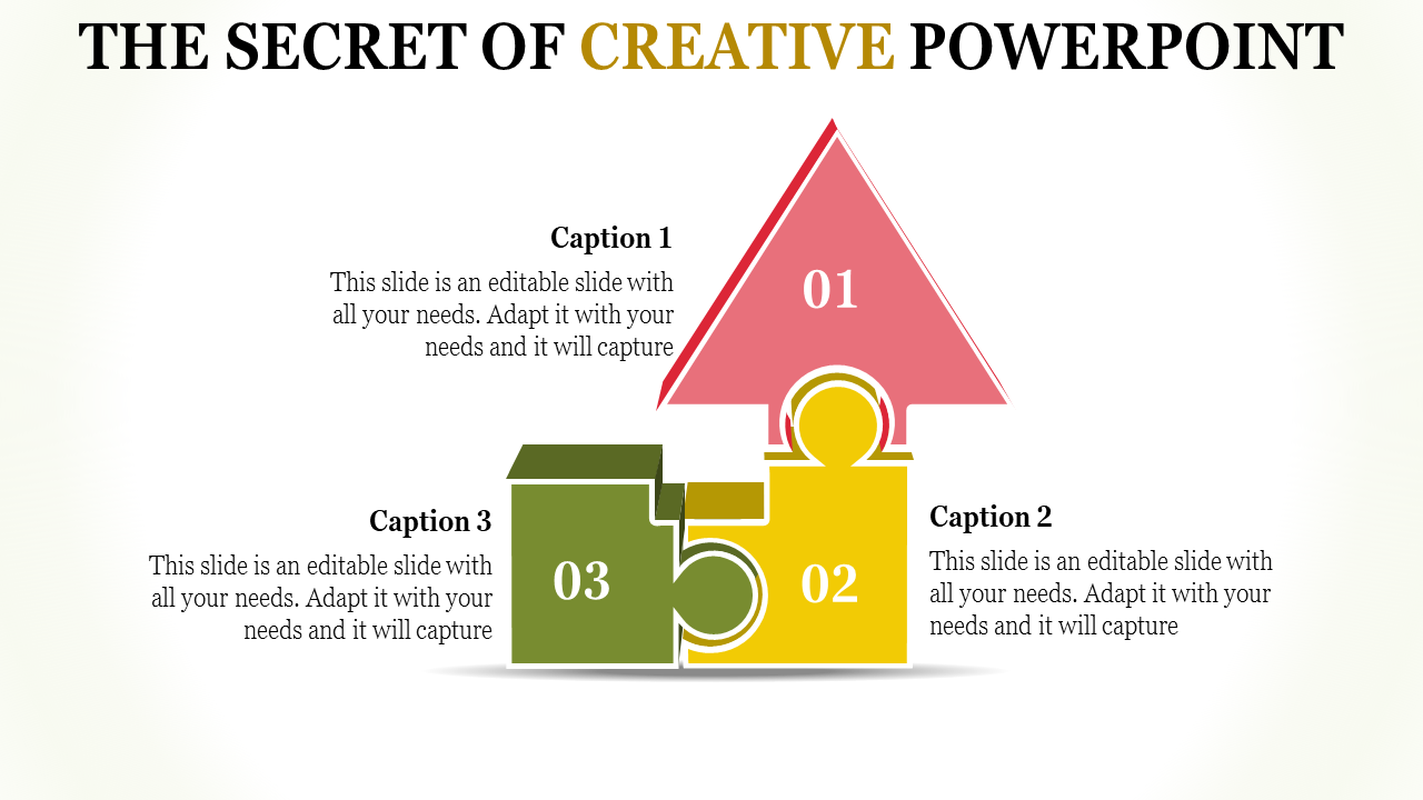 Creative PowerPoint slide featuring numbered blocks and puzzle pieces, illustrating steps in a process with vibrant colors.