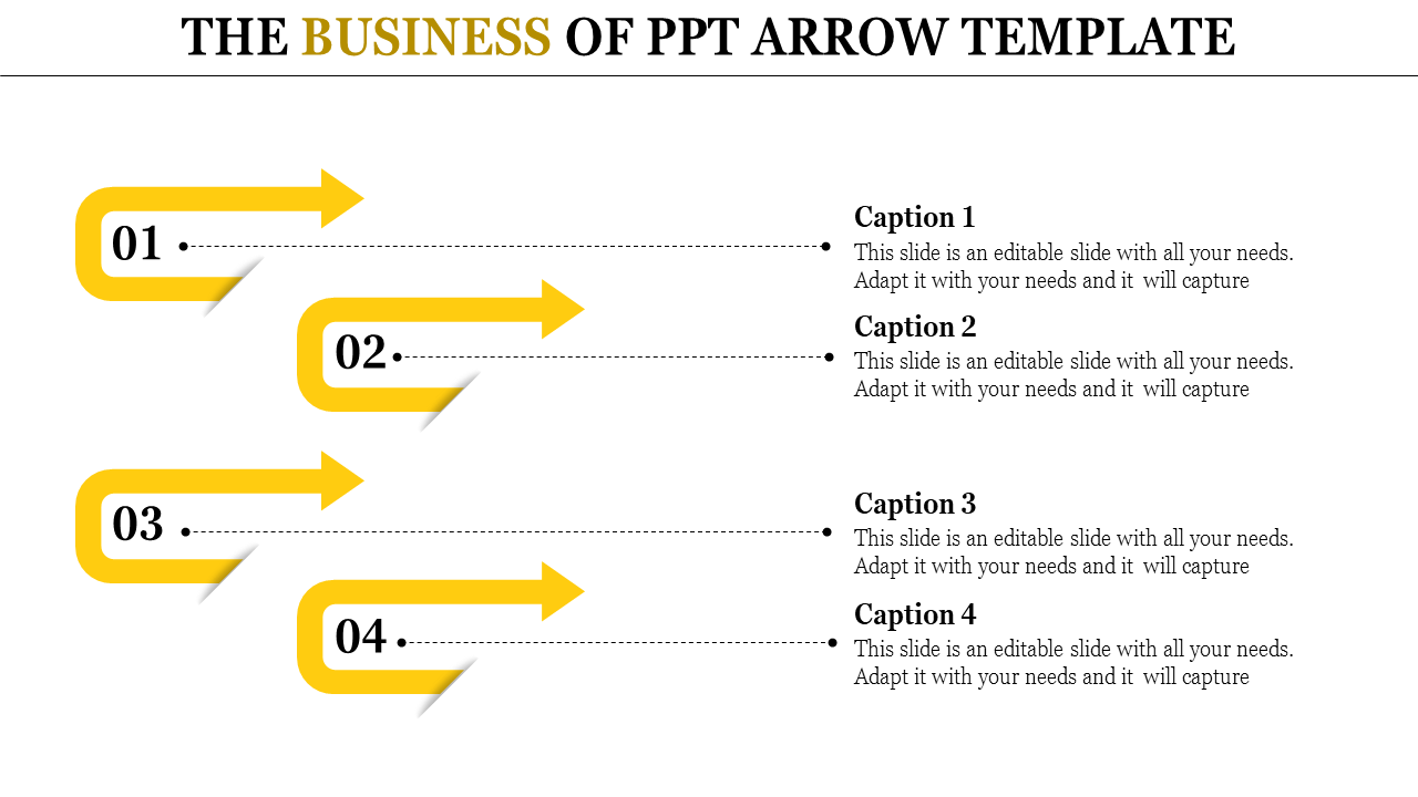 Our Predesigned PPT Arrow Template Google Slides With Four Node