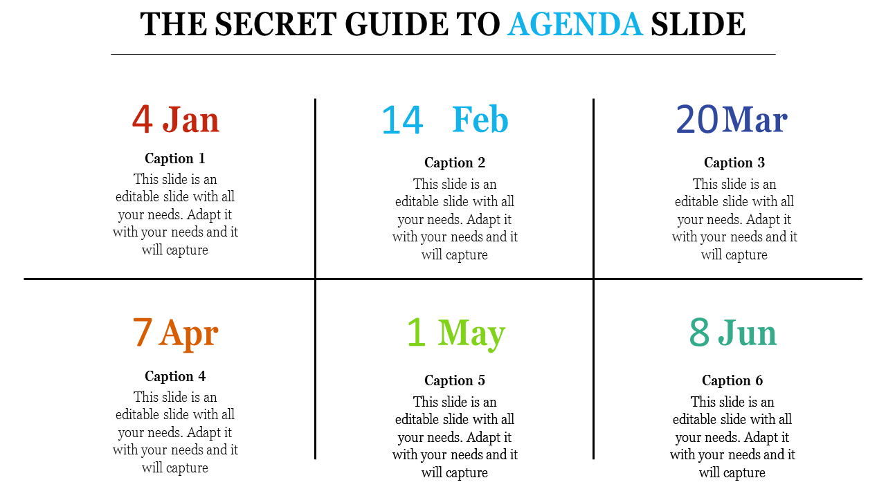 Six Agenda PowerPoint Template and Google Slides Themes