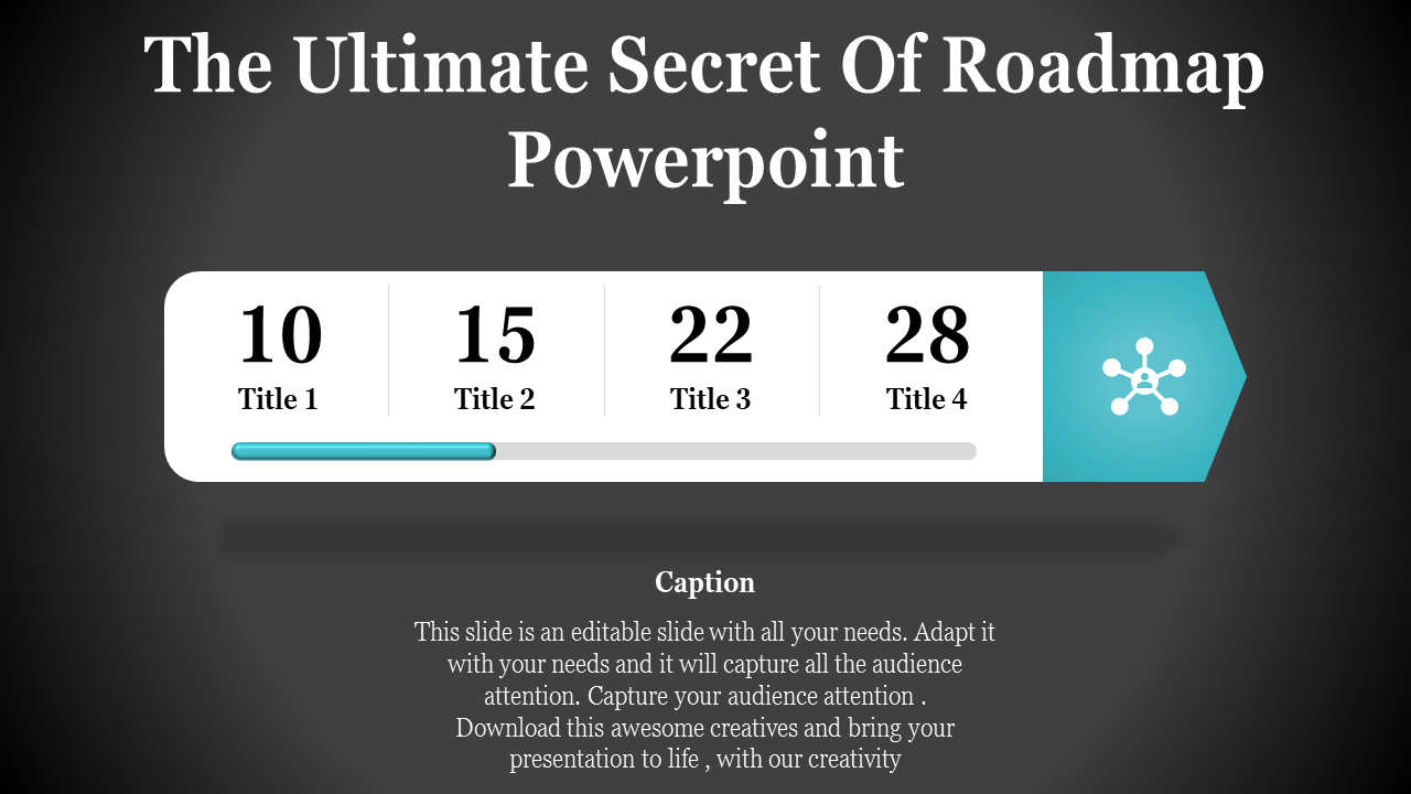 A PowerPoint slide with a roadmap showing four steps with numbered milestones and titles.