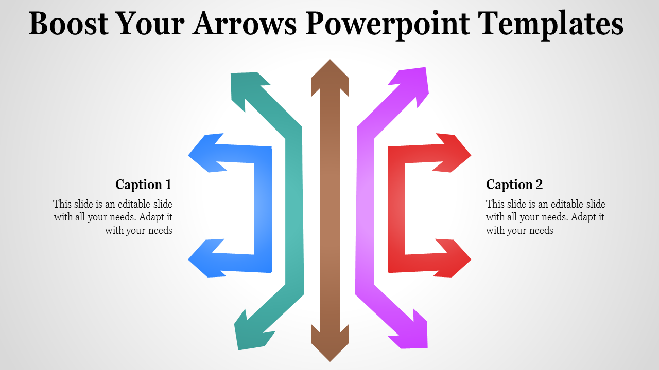 Colorful arrow PowerPoint template with captions on both sides for content.