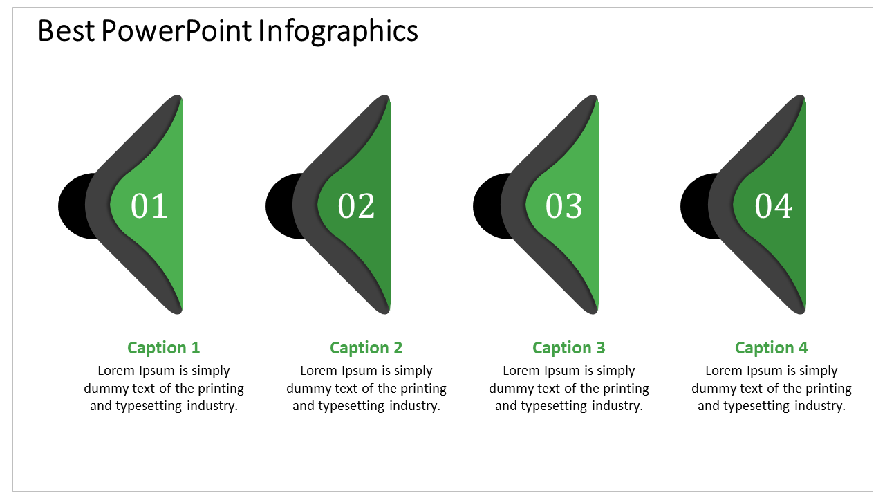 Best PowerPoint infographic template featuring four numbered arrows and captions.