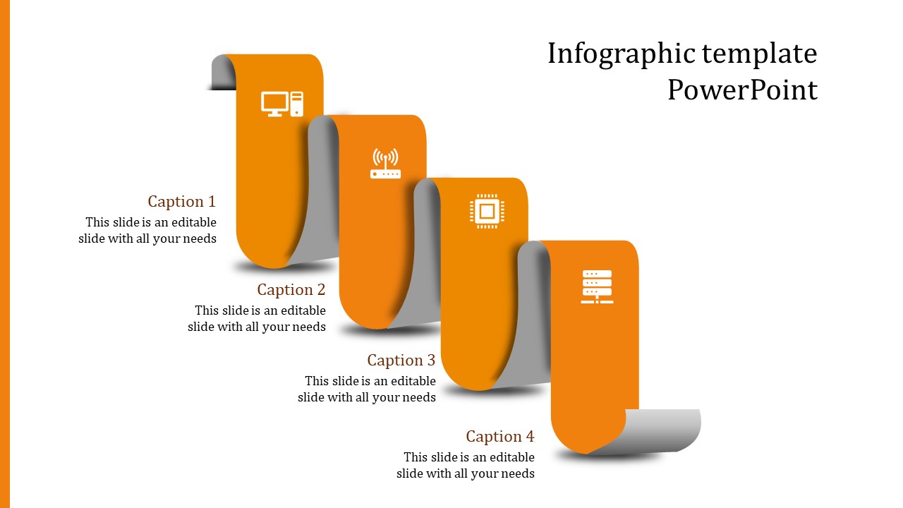 Four-tier ribbon-style infographic in varying orange shades, highlighting digital icons like devices and connectivity.