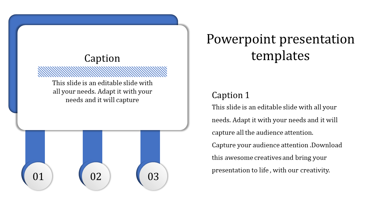 Template with a white text box on blue layers, featuring three numbered bars with circles at the bottom.