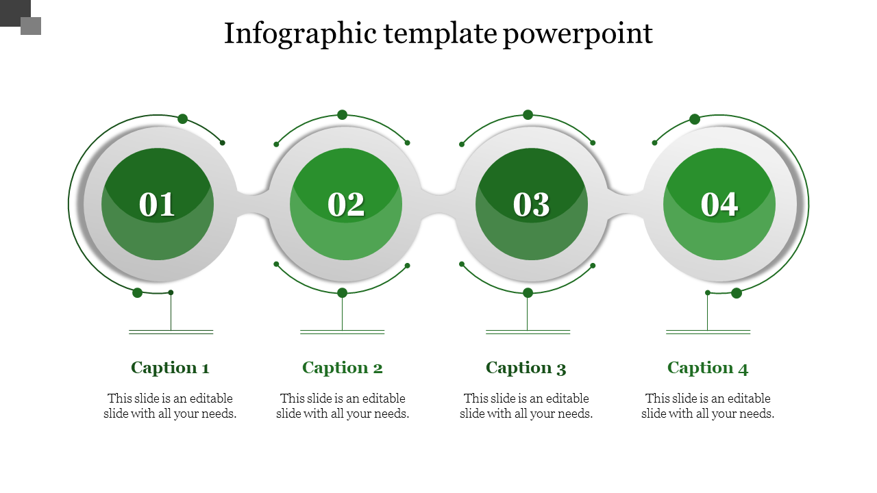 Four step infographic featuring green circular nodes with numbers, connected by a gray wave like structure.