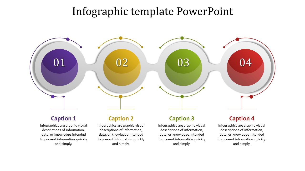 Four step infographic with numbered circular nodes in purple, yellow, green, and red, connected by a gray wave like shape.