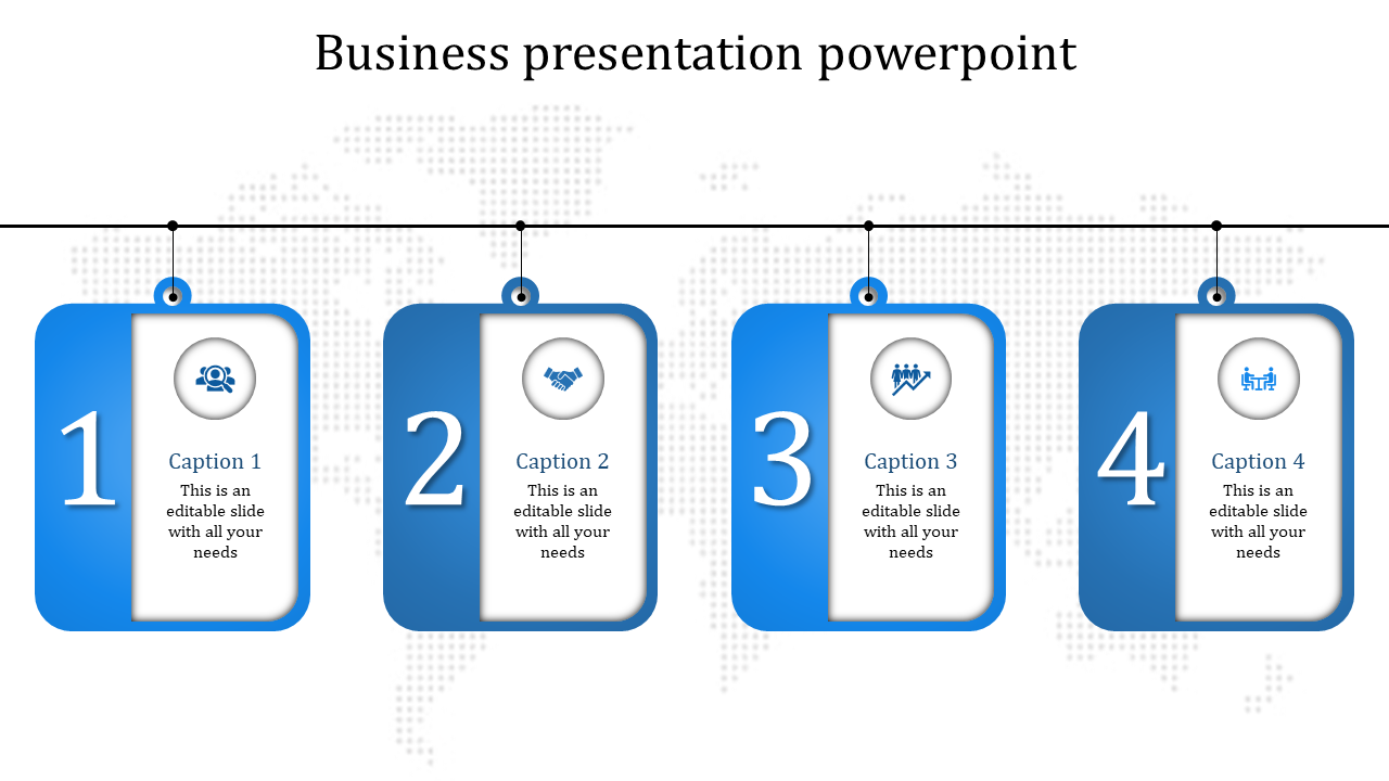 Infographic featuring four numbered blue cards with icons and text, connected by a line against a map background.