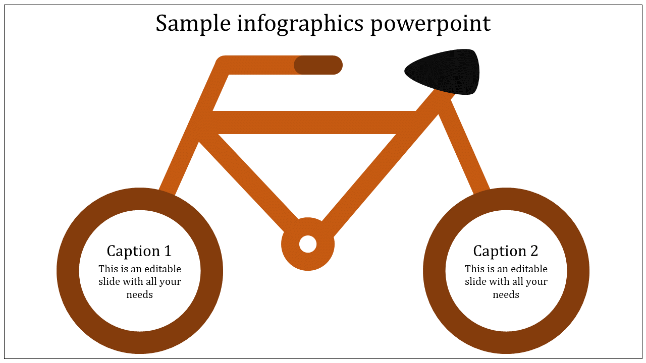 Simple orange bicycle illustration with two labeled wheels containing text sections for infographics.