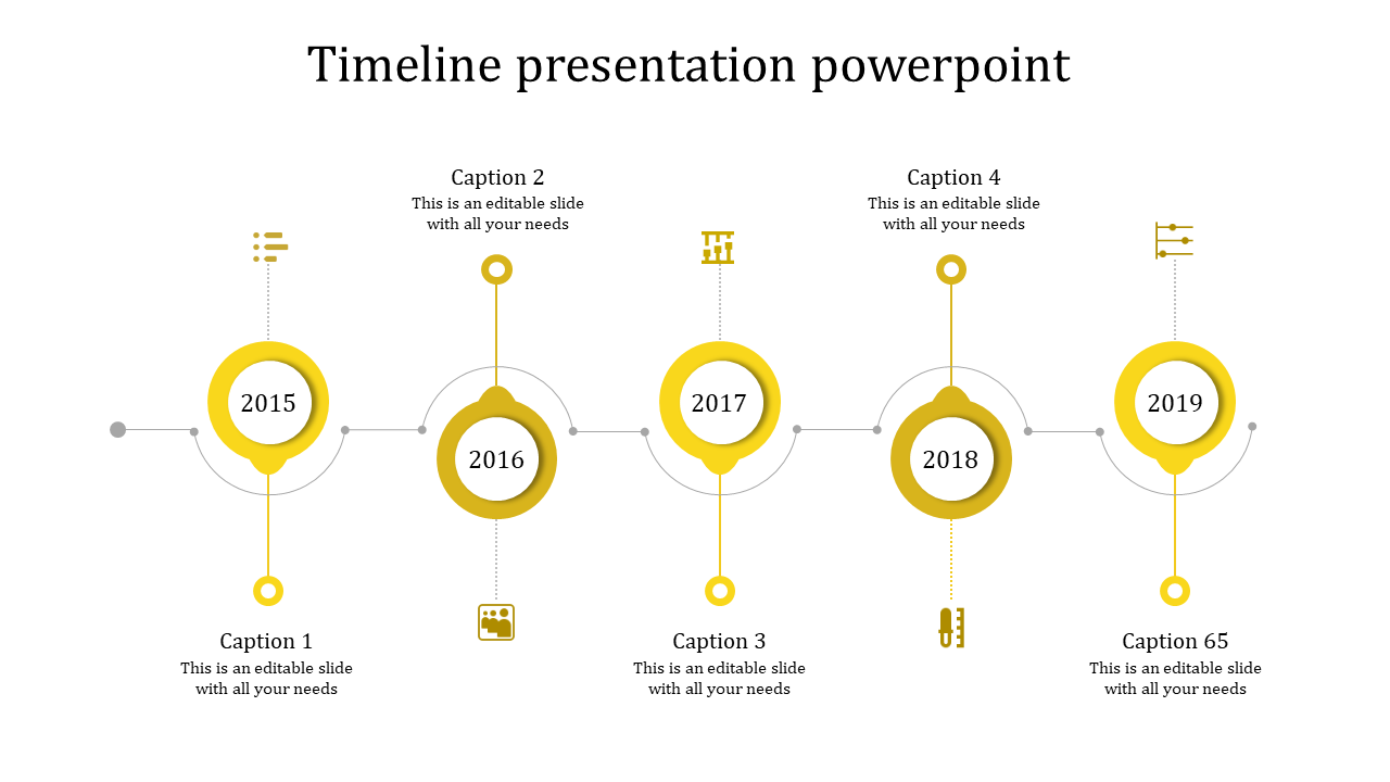 Yellow Themed Timeline PPT Template and Google Slides Theme