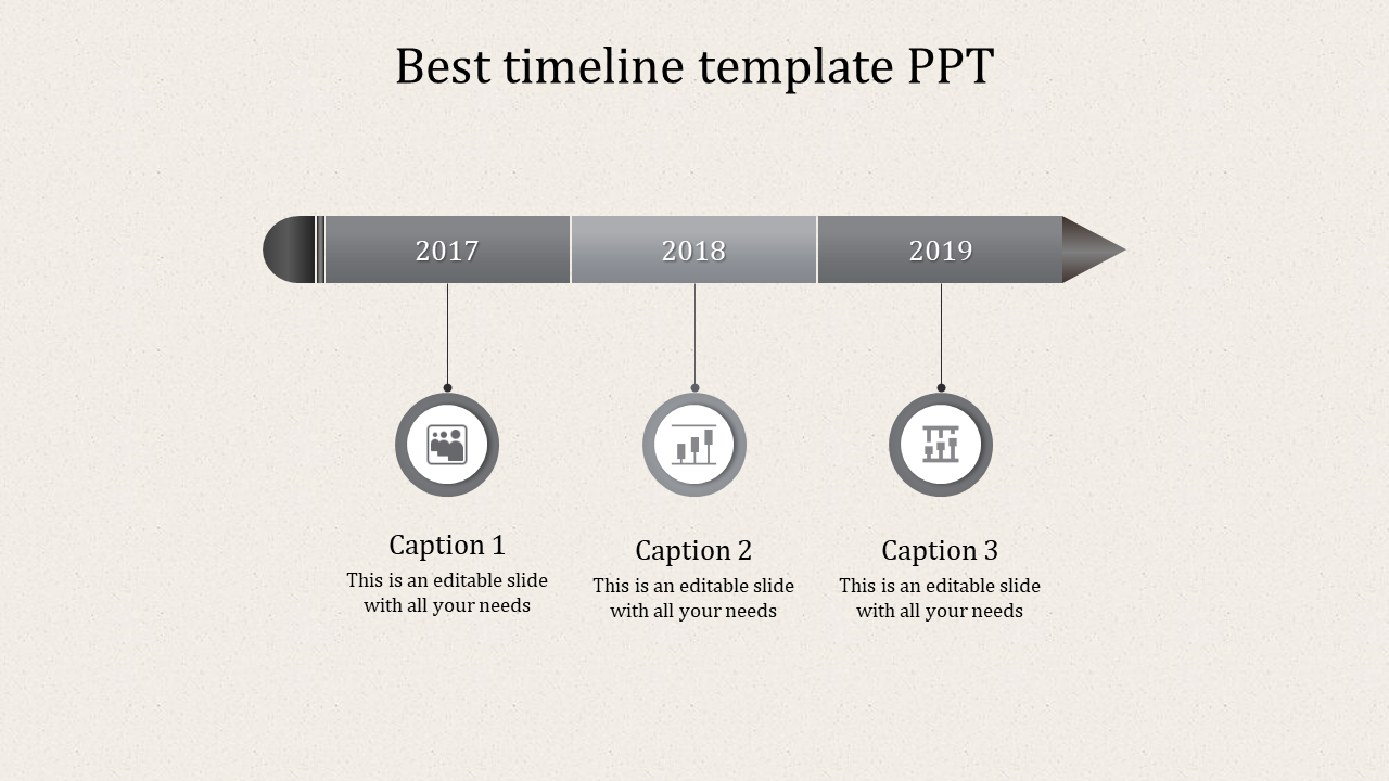 Three Icons Pencil Timeline PPT Template and Google Slides