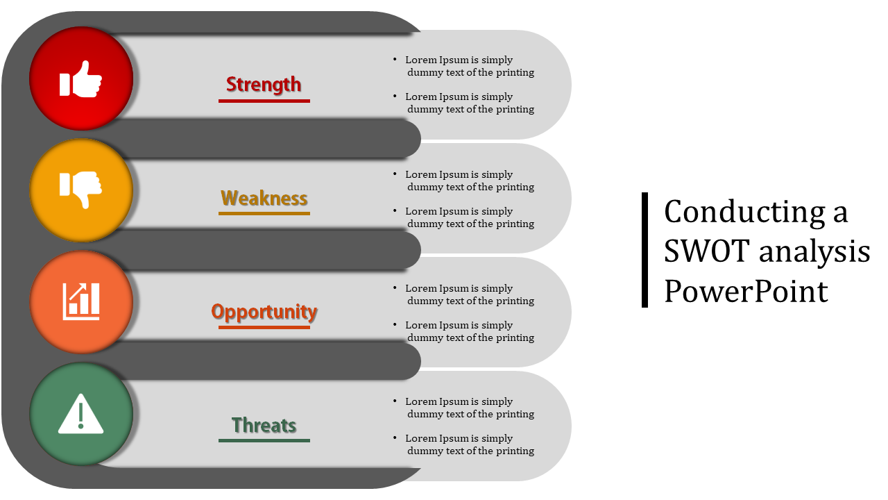 A slide with a SWOT analysis diagram with Strengths, Weakness, Opportunity, and Threat sections with icons.