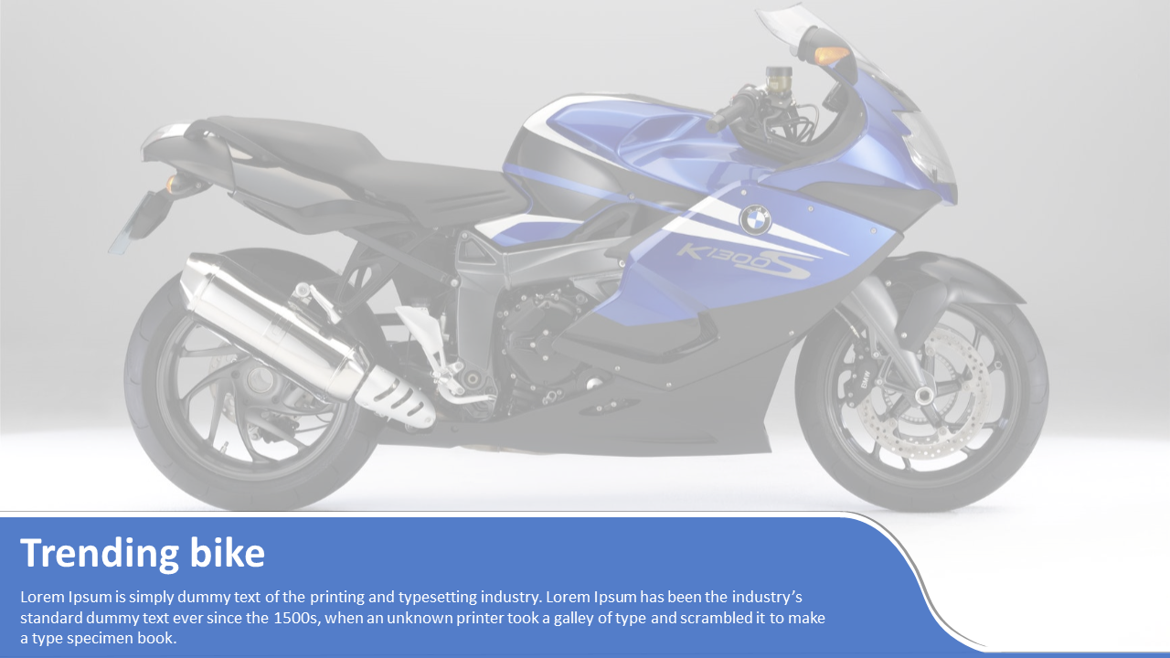 A sleek blue BMW K1300S motorcycle is displayed on a neutral background, emphasizing its modern design and features.