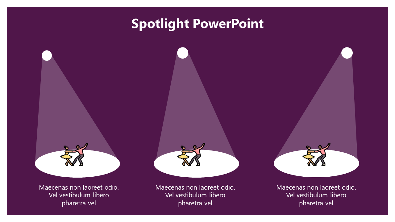 Spotlight slide featuring three spotlight areas highlighting illustrated figures engaging in various activities.