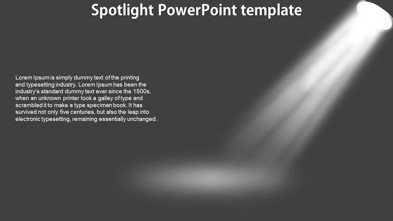 Slide featuring a dramatic spotlight effect illuminating a surface, with text explaining set against a grey backdrop.