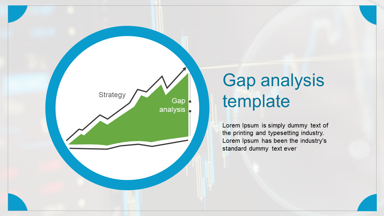 A blue bordered circle with a green graph, and a text section, all set on a light background.