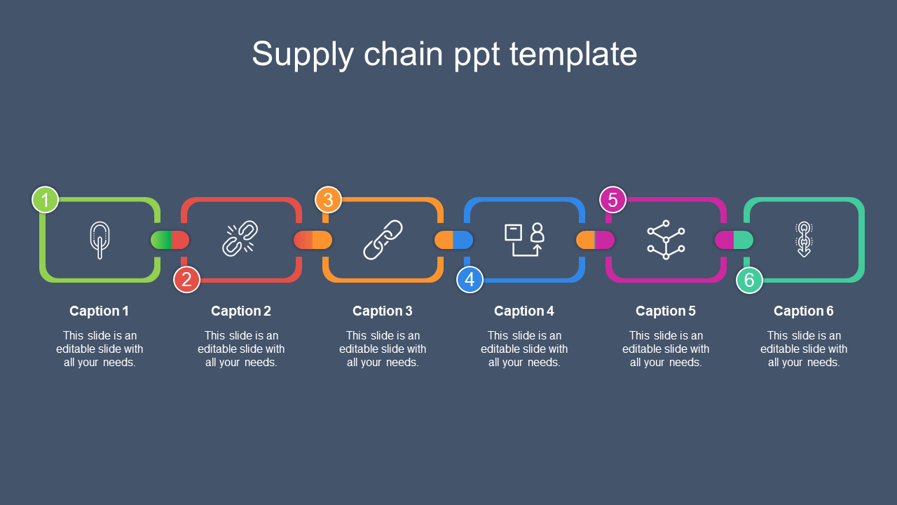 Use Supply Chain PPT Template With Six Nodes Design