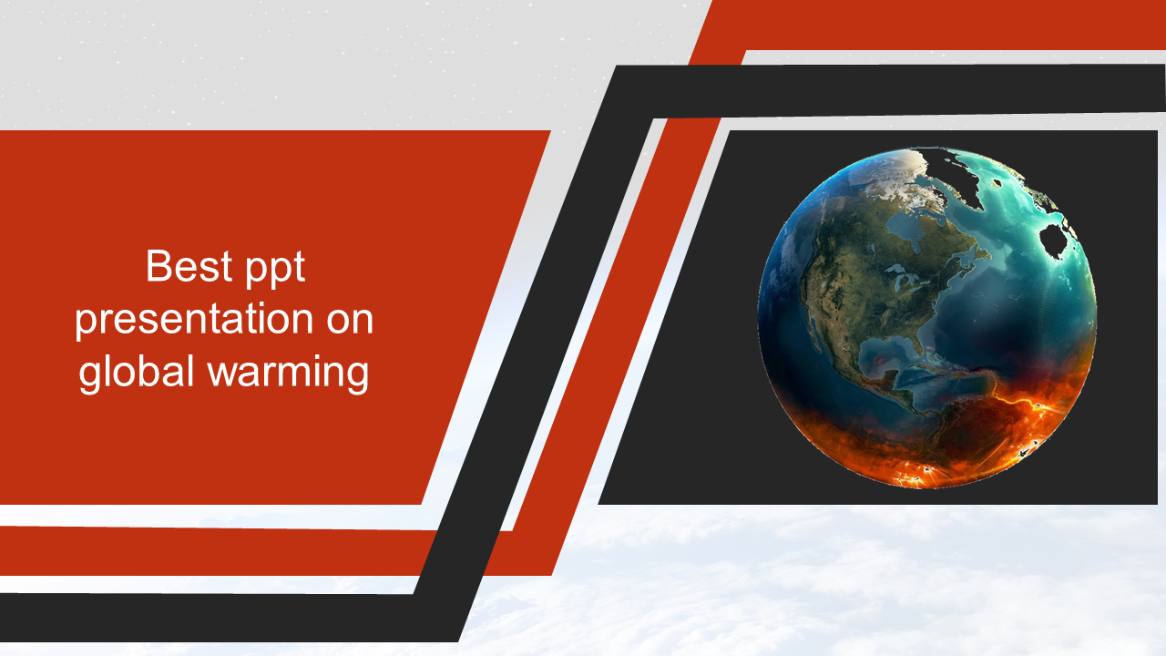 Slide on global warming featuring an image of Earth with rising temperatures and red heat spots with bold accents.