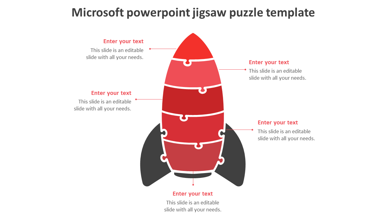 Rocket-themed jigsaw puzzle infographic with sections for text input, ideal for representing growth or project stages.