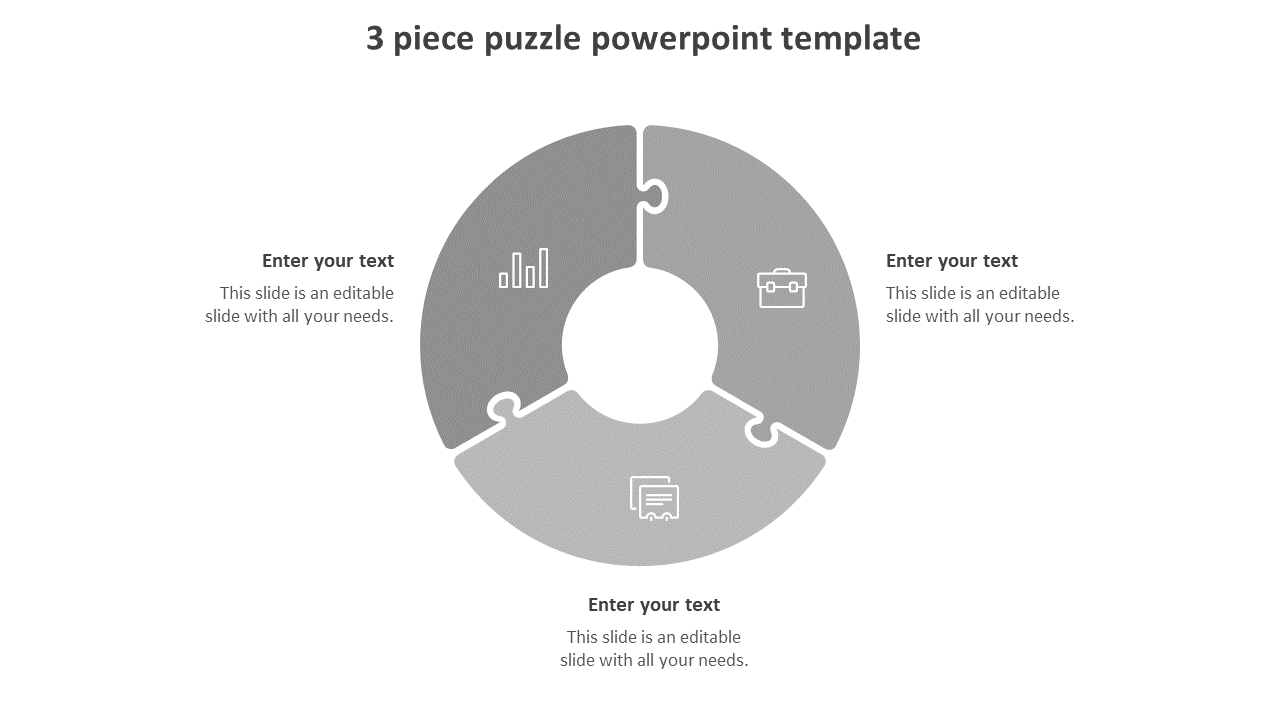 Grey Colored 3 Piece Puzzle PowerPoint Template Presentation