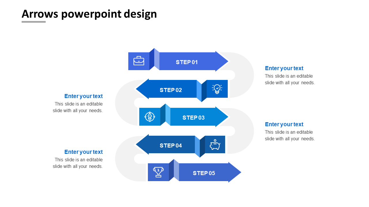 Editable Arrows PowerPoint Design With Five Nodes Slide