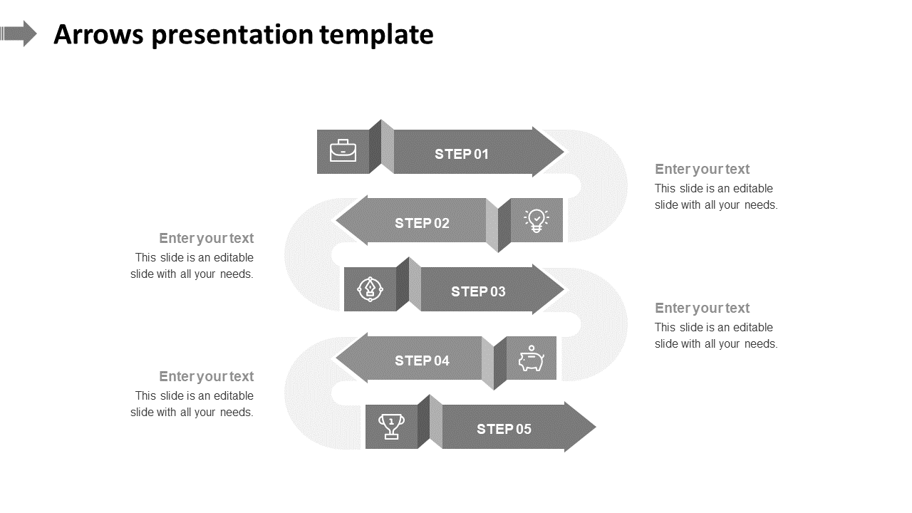 Amazing Arrows Presentation Template In Grey Color Model