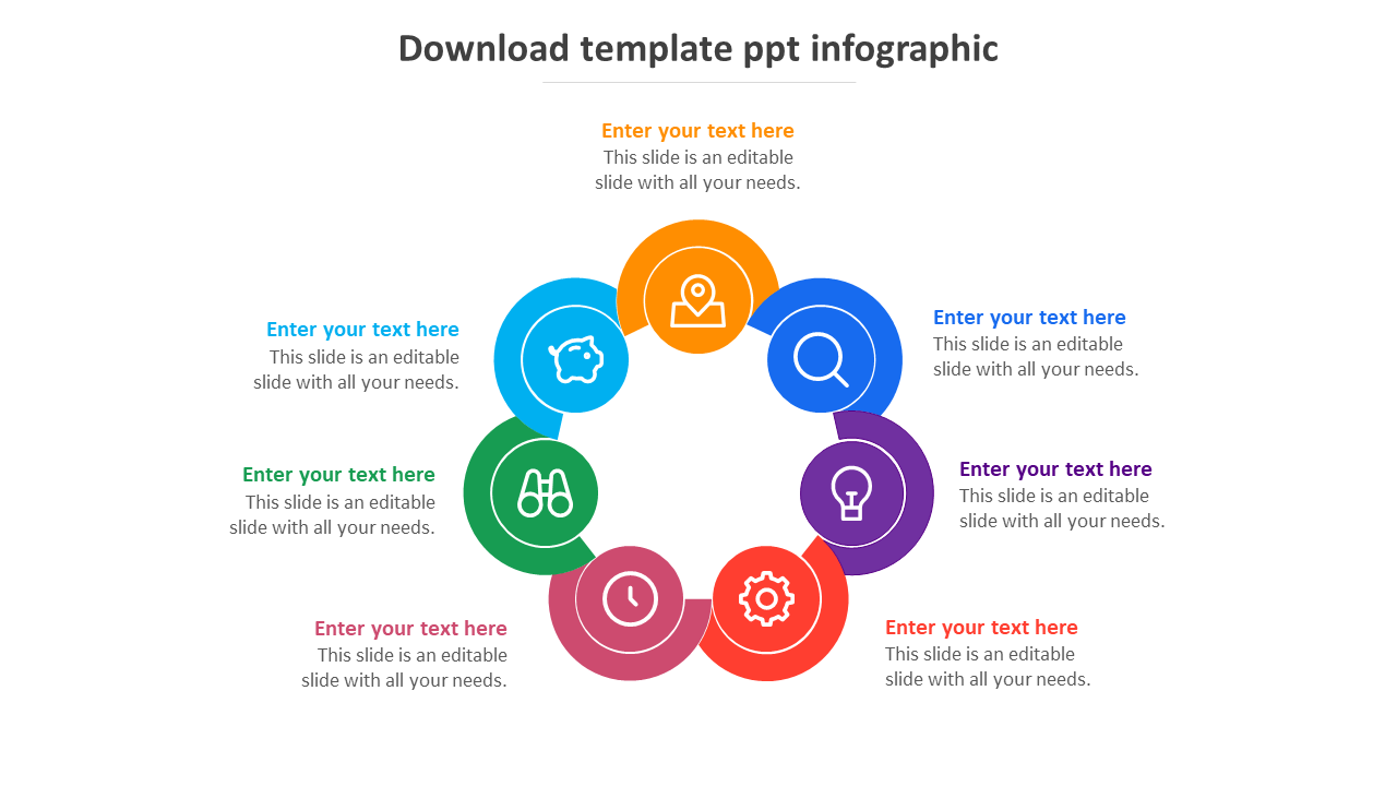 Seven-part circular infographic with colorful sections, each featuring an icon, forming a complete loop.