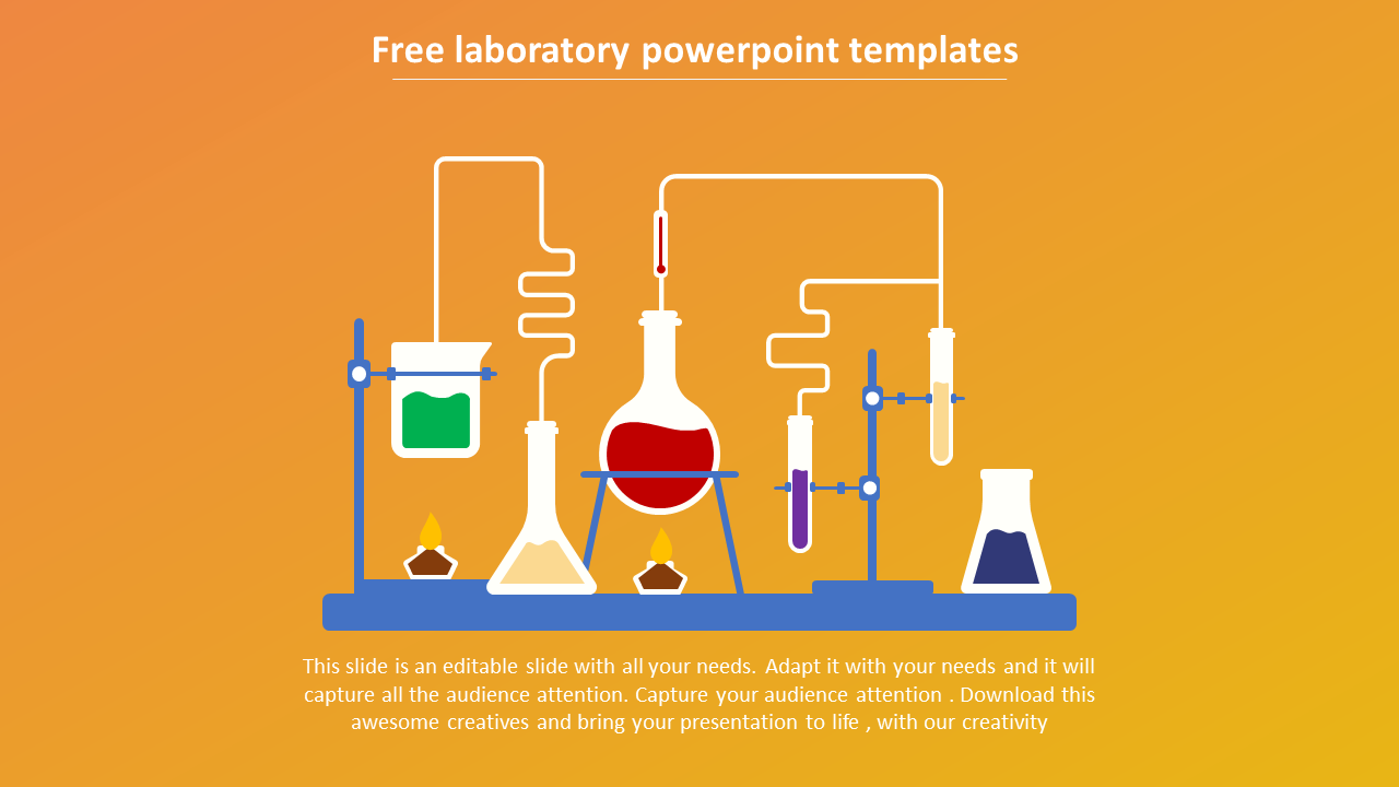 Laboratory template with a variety of chemical apparatus illustrations on an orange gradient background.