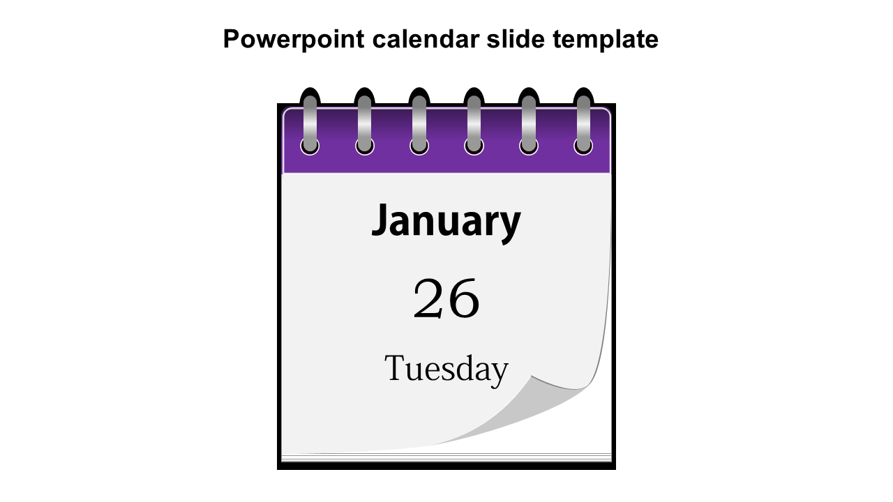 Spiral-bound calendar showing January 26 with a purple top and a page curl at the bottom.