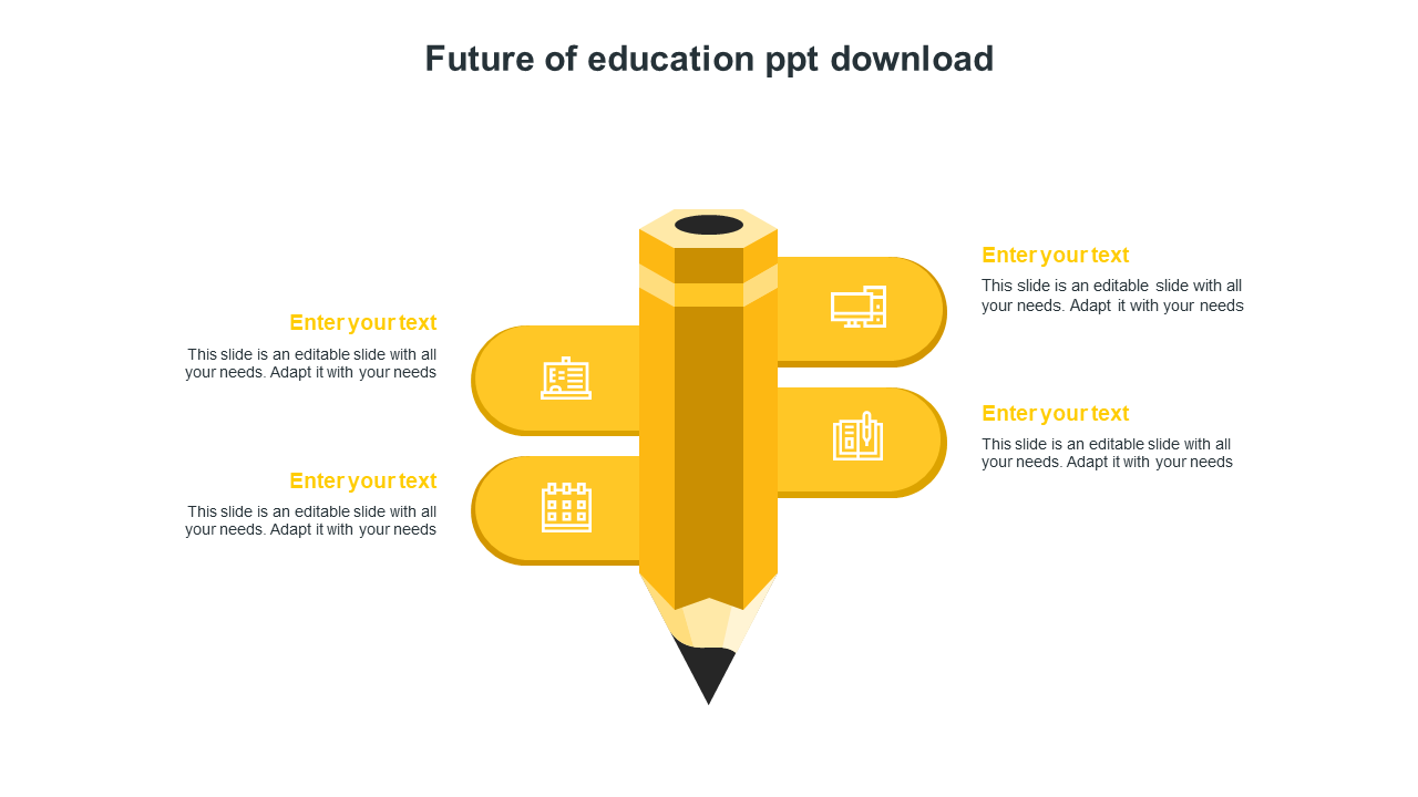 Yellow pencil graphic with three side banners for text entries, on a white background.