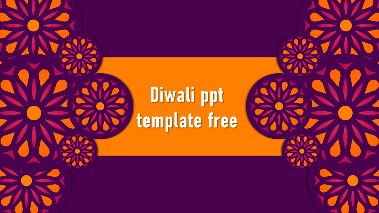 Decorative slide with a centered title banner and orange floral patterns, set on a purple background.