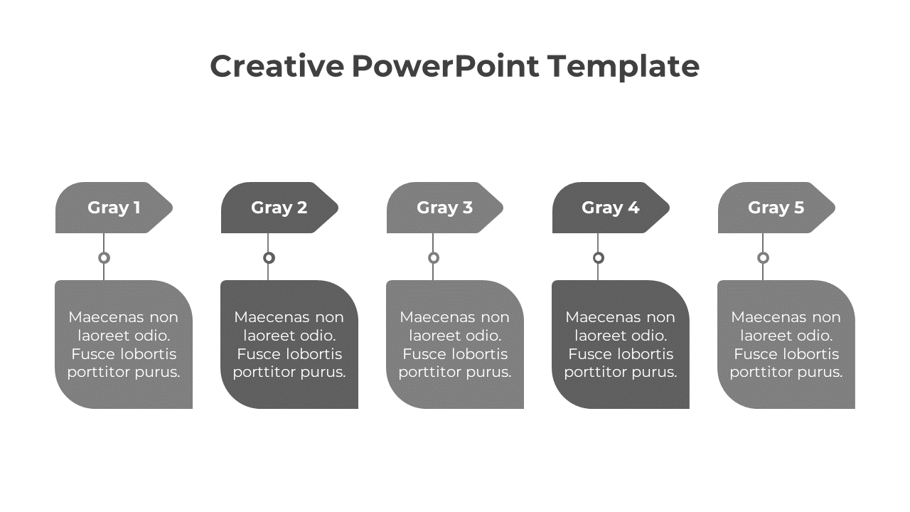 Linear gray-themed template with five labeled elements, connected through vertical lines.