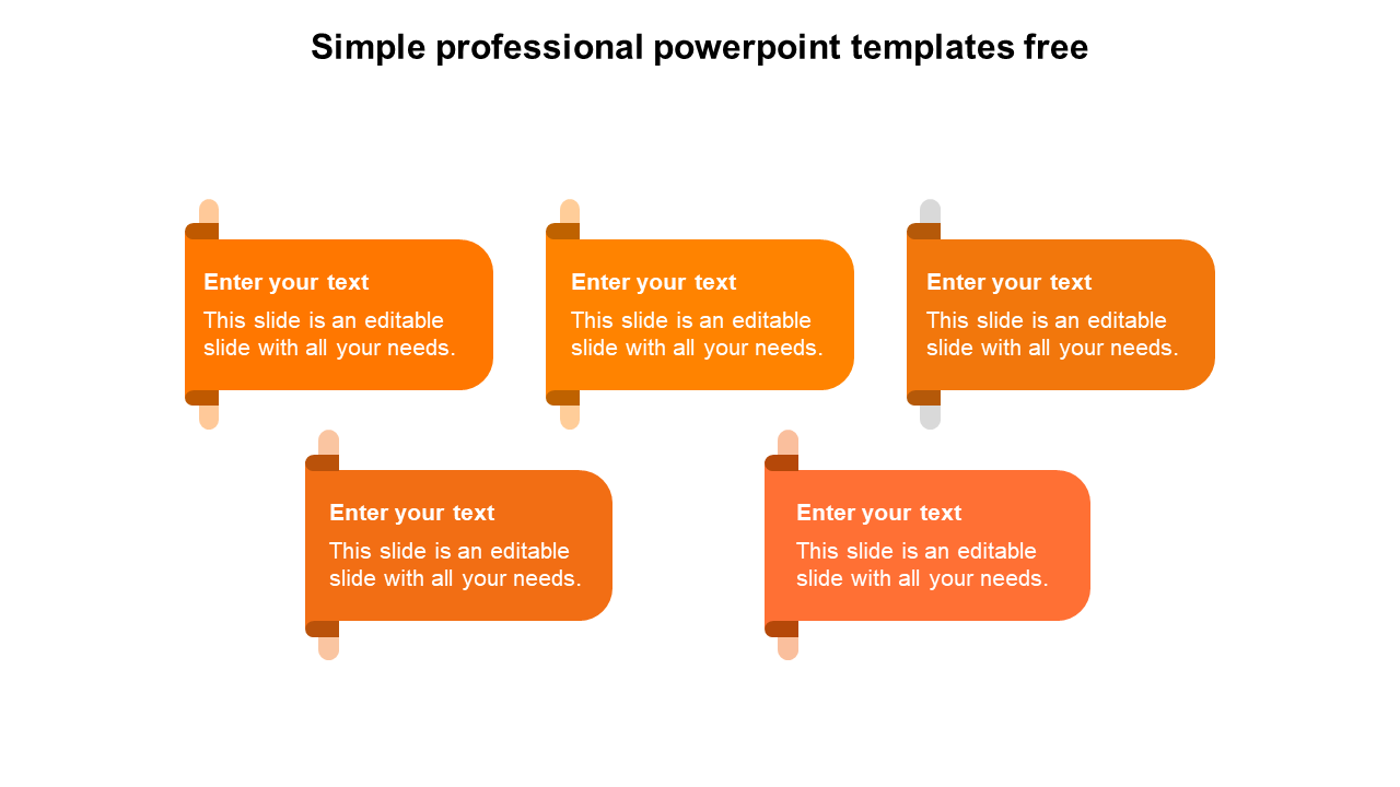 Simple layout with five rounded rectangular orange text boxes arranged in a grid, each with placeholder text.