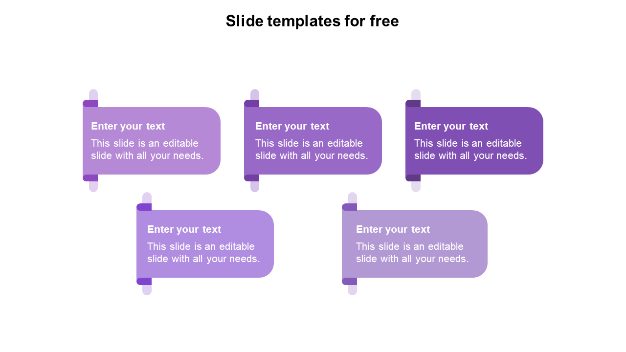 Five purple rectangular blocks with rounded edges, arranged in two rows, each with text boxes.