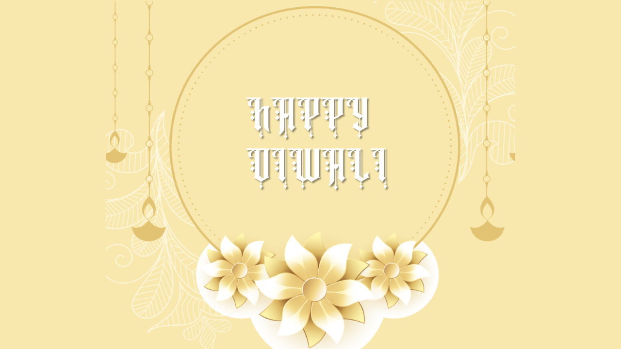 Elegant Diwali slide with text in a traditional font, floral decorations, and soft beige background.