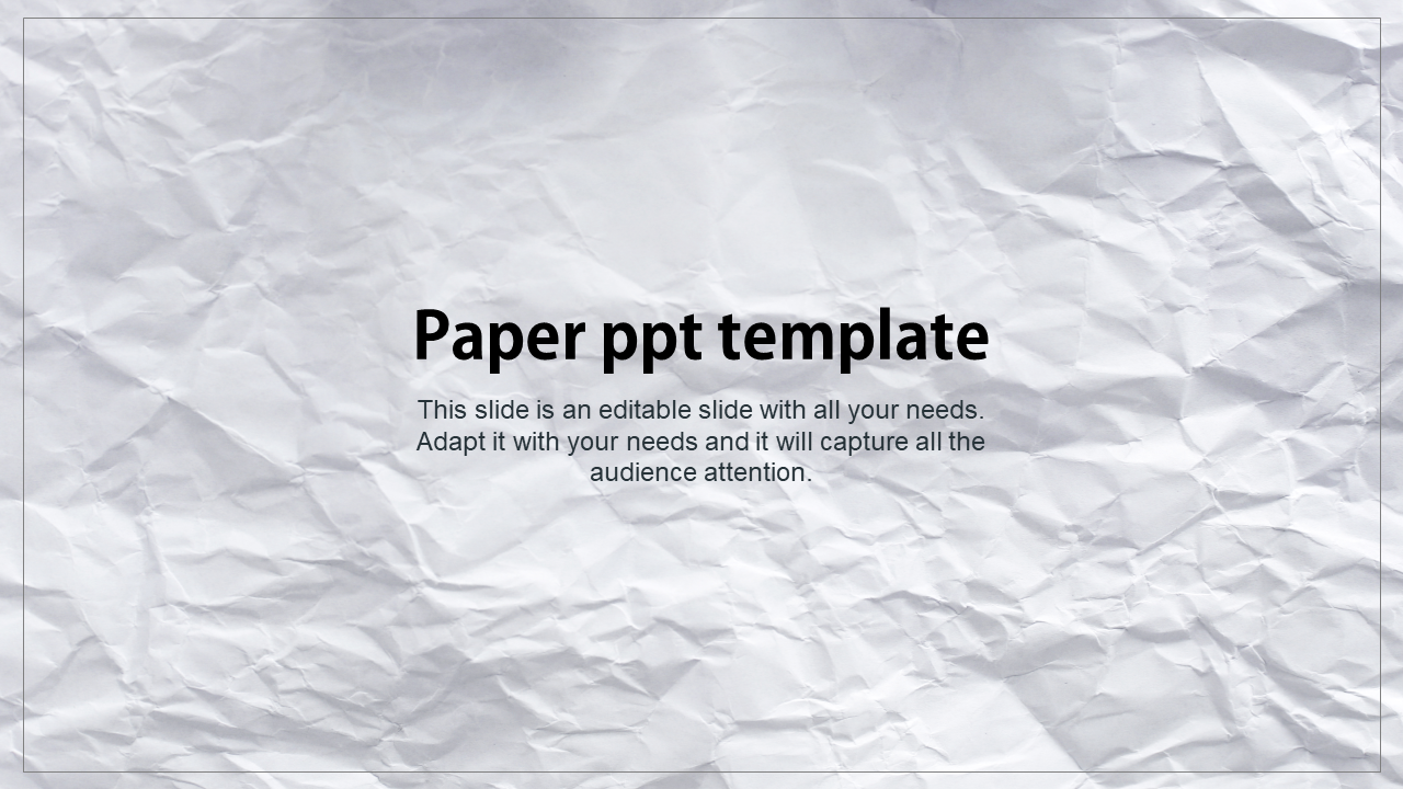 Crumpled white paper background with black central text, offering a minimalistic template.