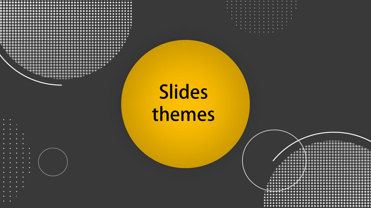 Slide with a yellow circle in the center, labeled with title, against a dark gray background with white dotted shapes.