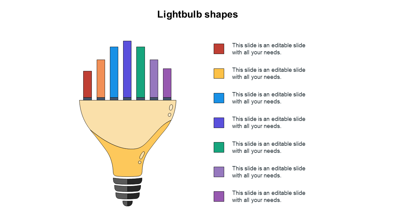 Lightbulb graphic with colorful vertical bars emerging, labeled with captions on the right.