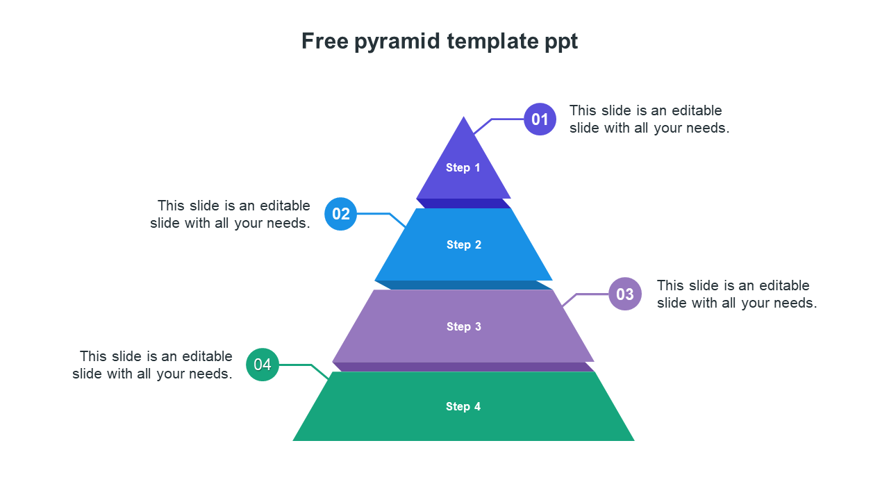 Pyramid graphic divided into four sections in varying shades  with numbered steps and placeholder text.