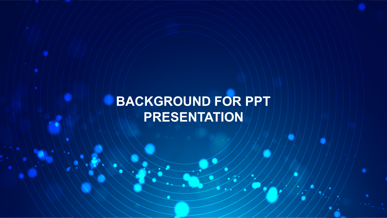 Abstract blue background with glowing circles and waves for PowerPoint presentations.