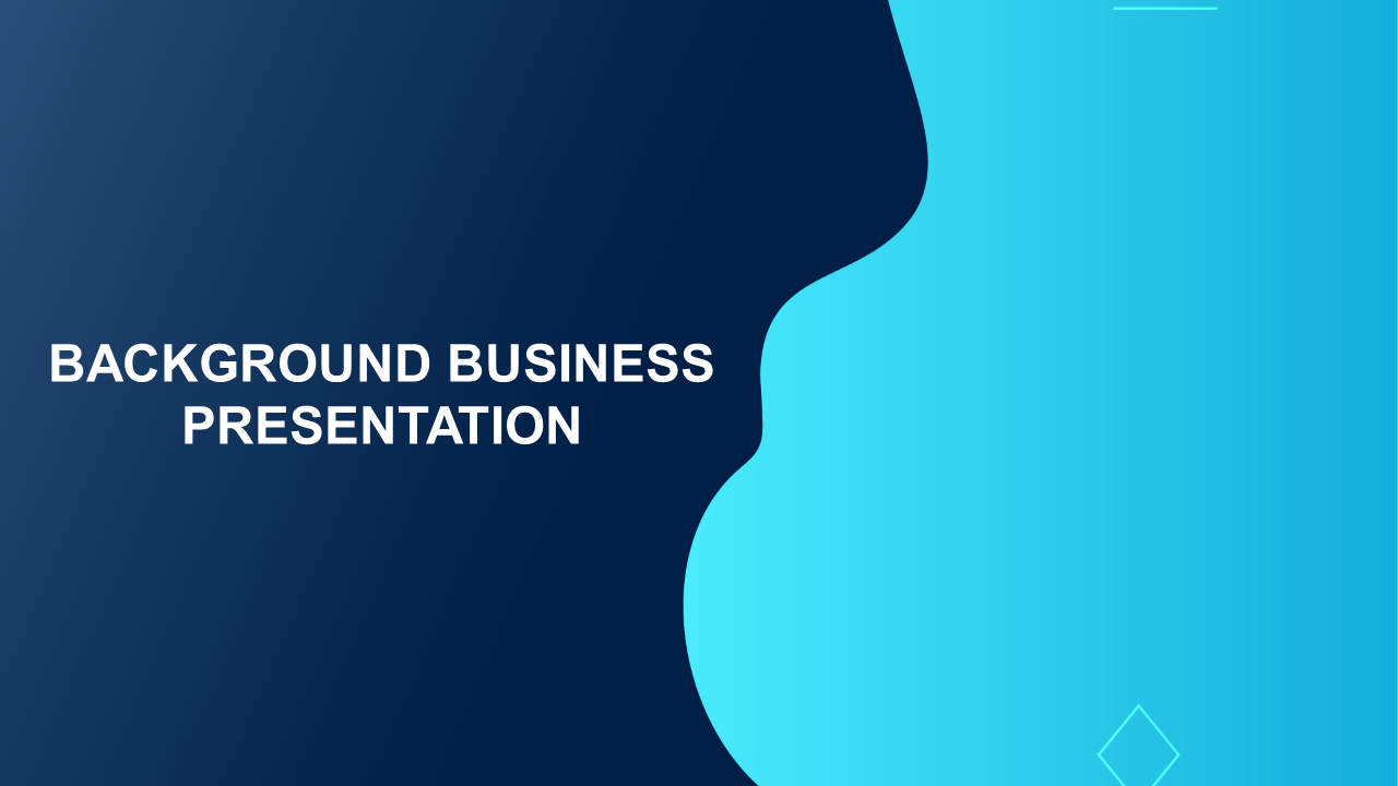 A dark blue gradient background with a title text for business presentation with a large, abstract blue shape.