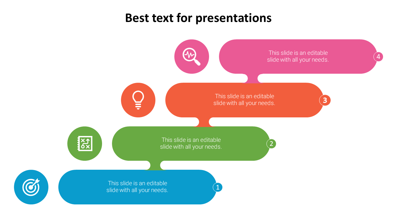 A colorful flowchart PPT slide with numbered steps and icons for each section, featuring text boxes on a white backdrop.