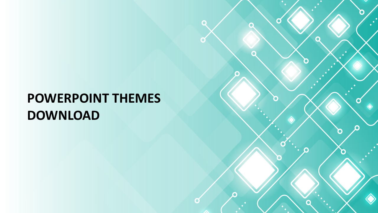 PowerPoint slide with abstract connected geometric squares on a teal gradient background with a title text to the left.