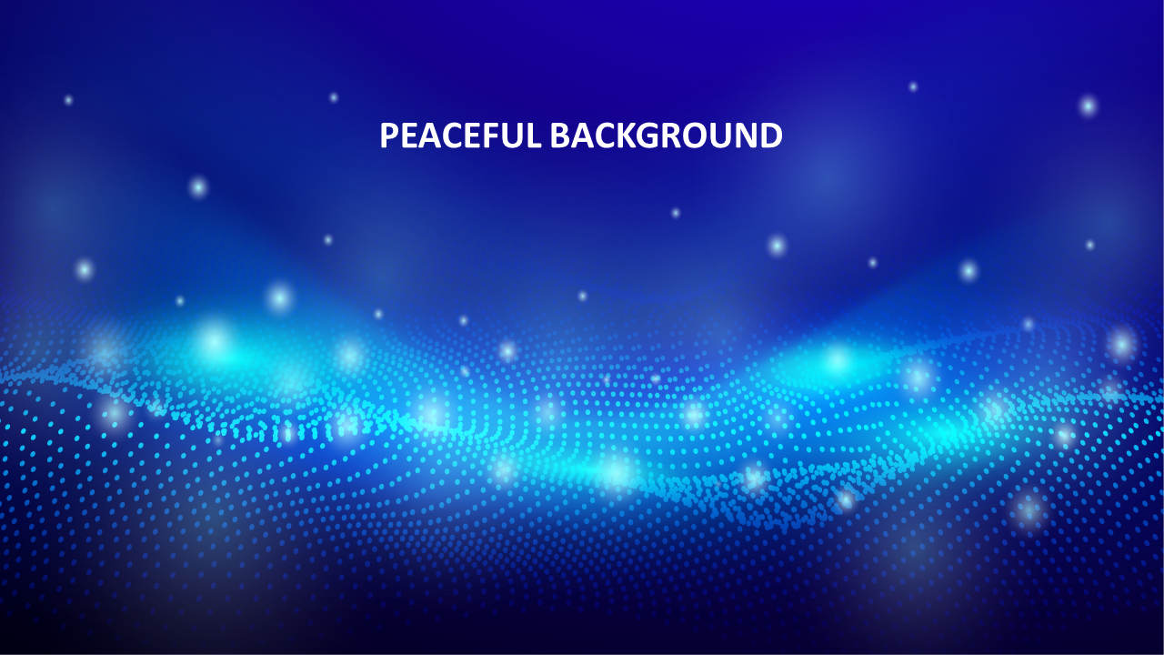 Blue gradient background with glowing particles and wave like dotted patterns, creating a peaceful abstract design.