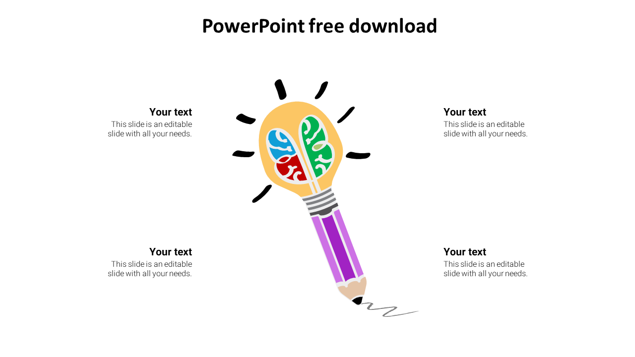 Illustration of a lightbulb with colorful brain segments and pencil base, surrounded by  placeholders text.