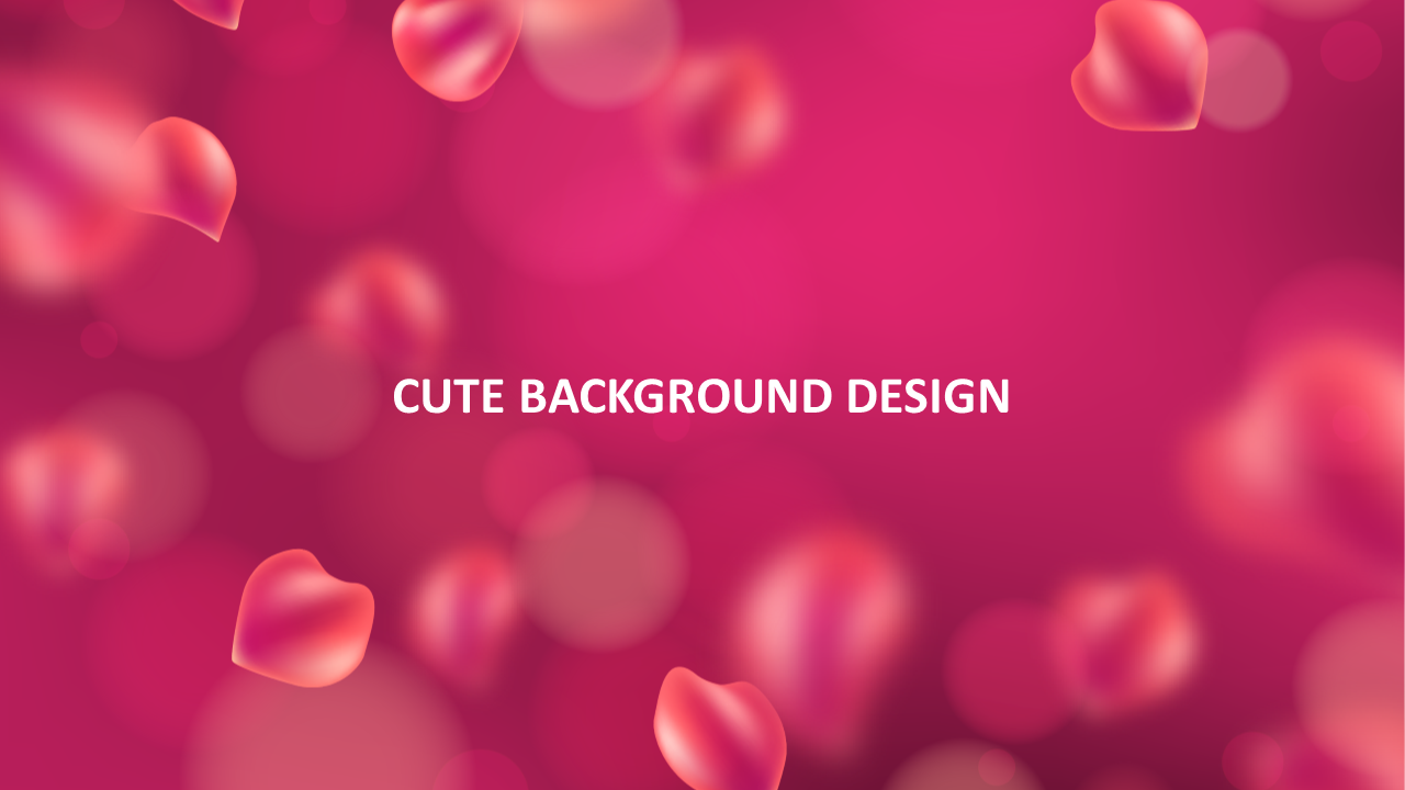 Soft pink bokeh background PPT slide with floating heart shaped petals, creating a cute design.