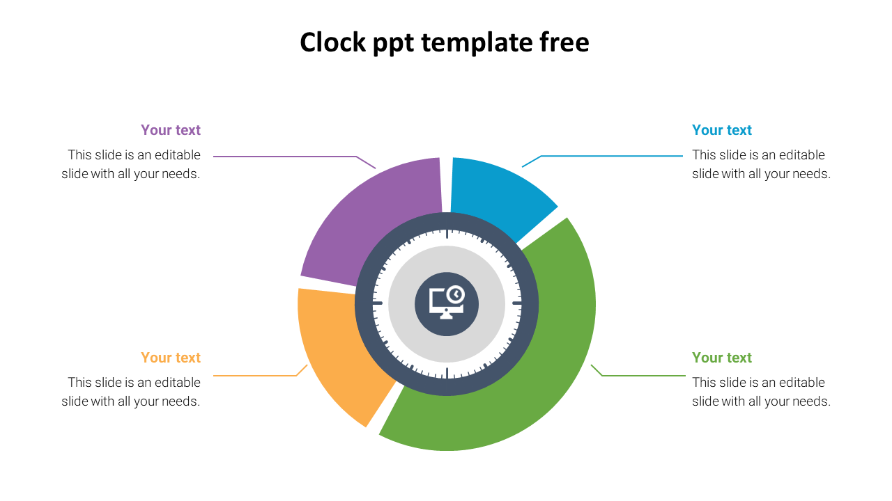 Multicolor Clock PPT Template Free-Four Node