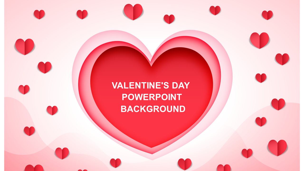 A vibrant Valentine's Day background slide featuring layered hearts with a smooth pink gradient for a romantic feel.