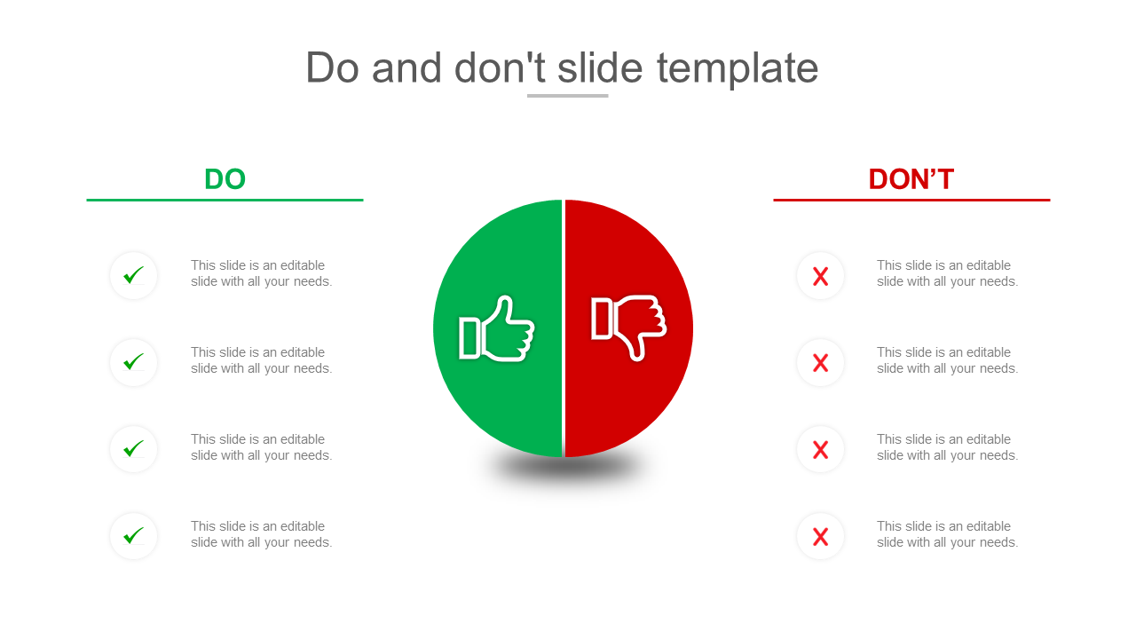 Do and Don't template with a green and red circle having thumbs-up and thumbs-down icons, with checkmarks and crosses.