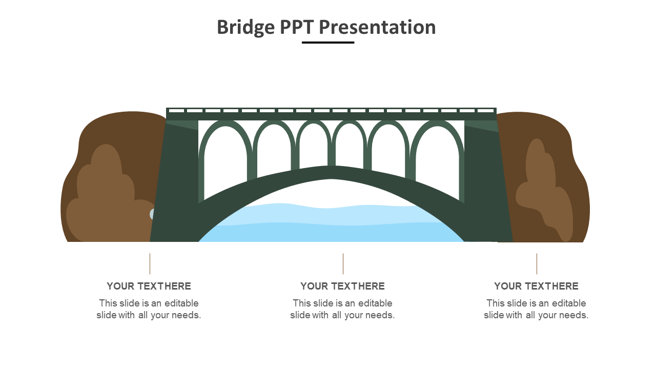 Slide showcasing a bridge design with placeholder text entries on a white backdrop.